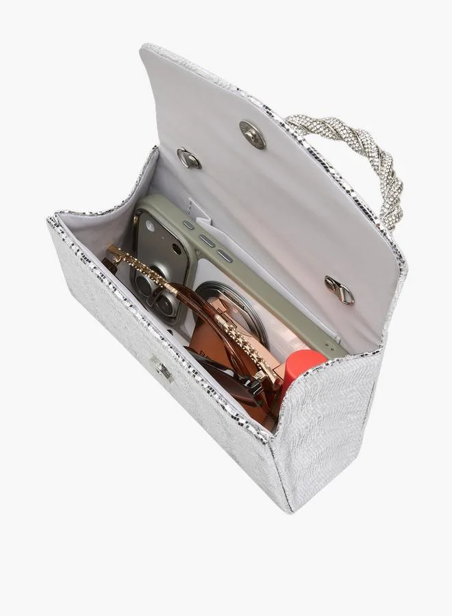 Flora Bella By Shoexpress SILVER Textured Satchel Bag With Button Closure Ramadan Collection for Women | Best Price UAE
